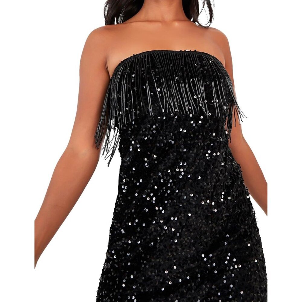 Women's Sparkly Sequin Strapless Bodycon Party Dress S-XL - Picture 2 of 4